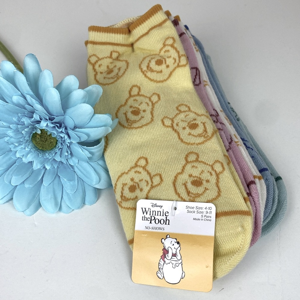 Winnie the Pooh no show socks 5 set, Eeyore Pooh Tigger Piglet & Bees NEW